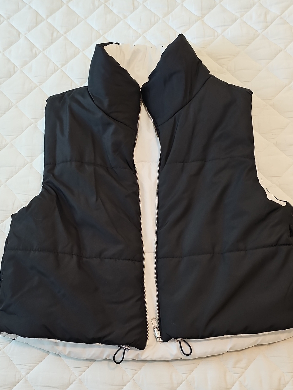 Reversible Black and White Puffer Vest - Women's Jacket